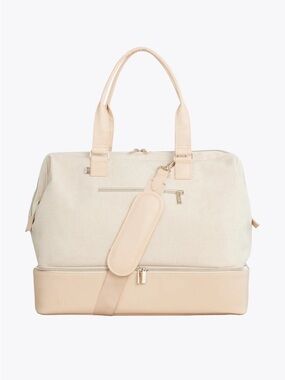 BEIS Cream Two-Tone Duffel with Padded Strap